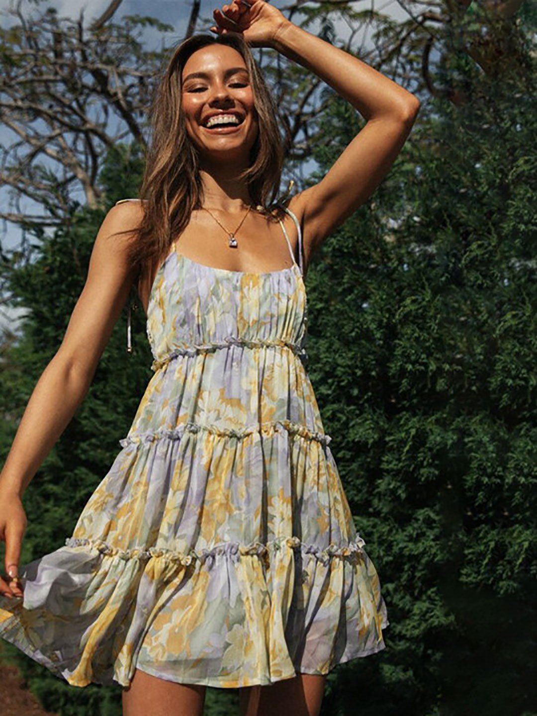 Multi Floral Print Ruffle Mini Dress