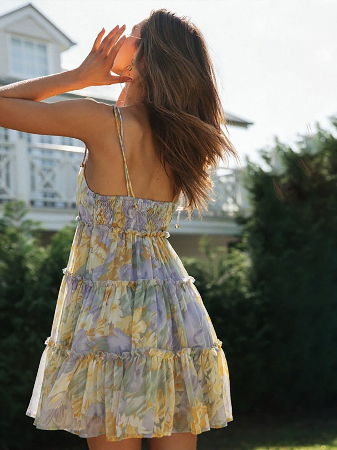 Multi Floral Print Ruffle Mini Dress