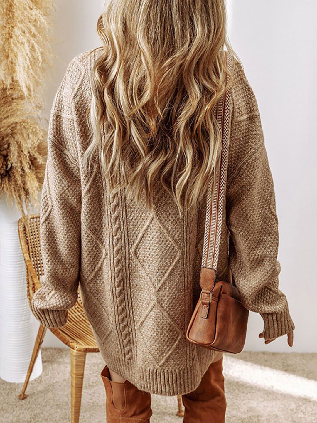 Beige Cable Knit Sweater Mini Dress