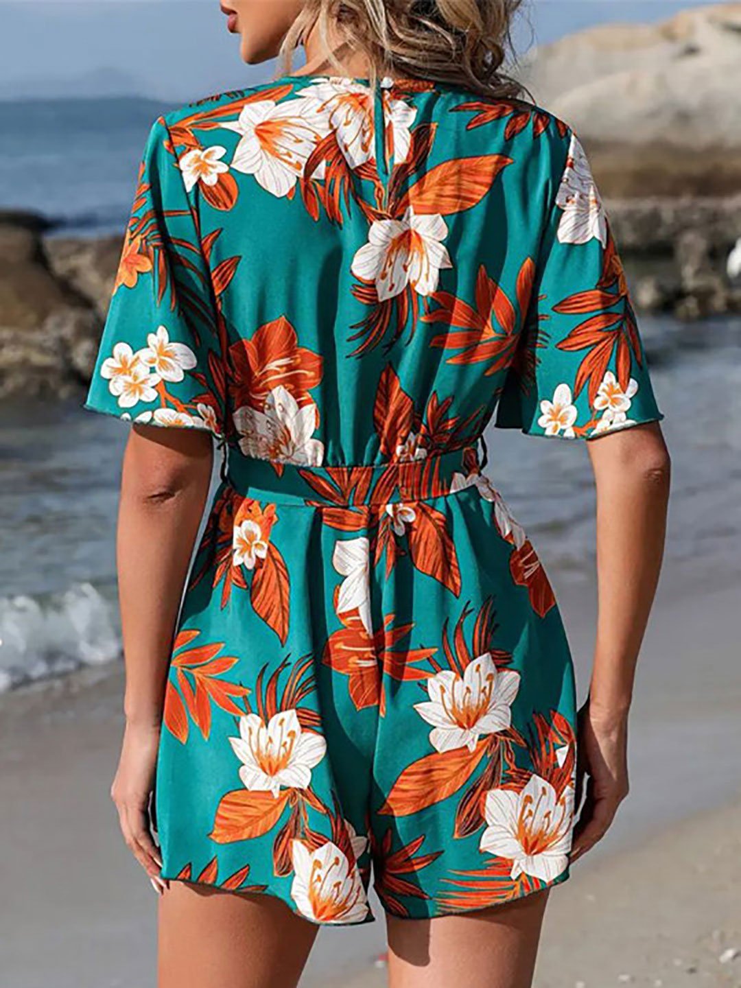 Green Floral Print A-Line Mini Dress