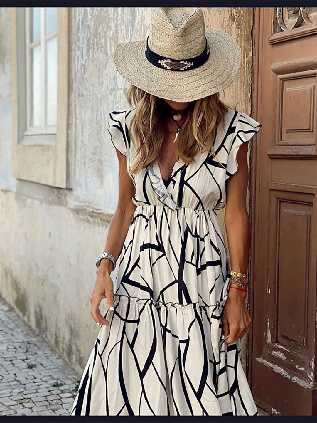 White V Neck Tiered Maxi Dress