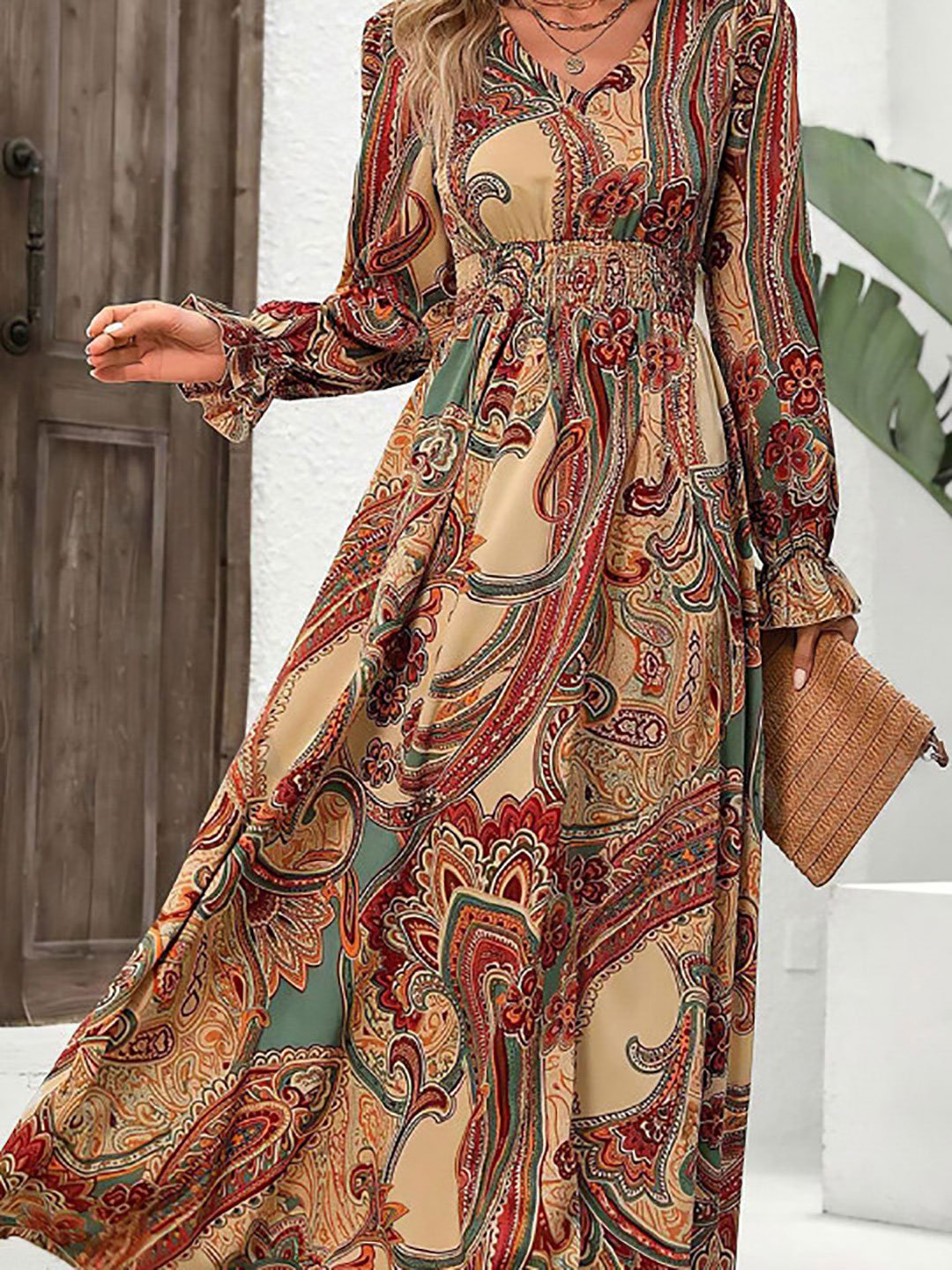 Brown Bohemian Paisley Maxi Dress