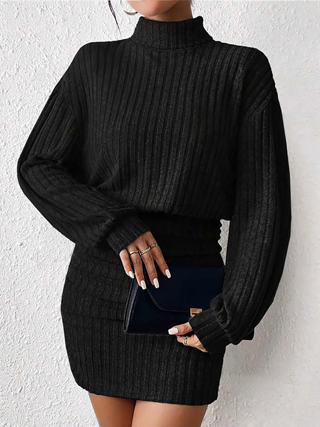 Black Ribbed Bodycon Mini Dress