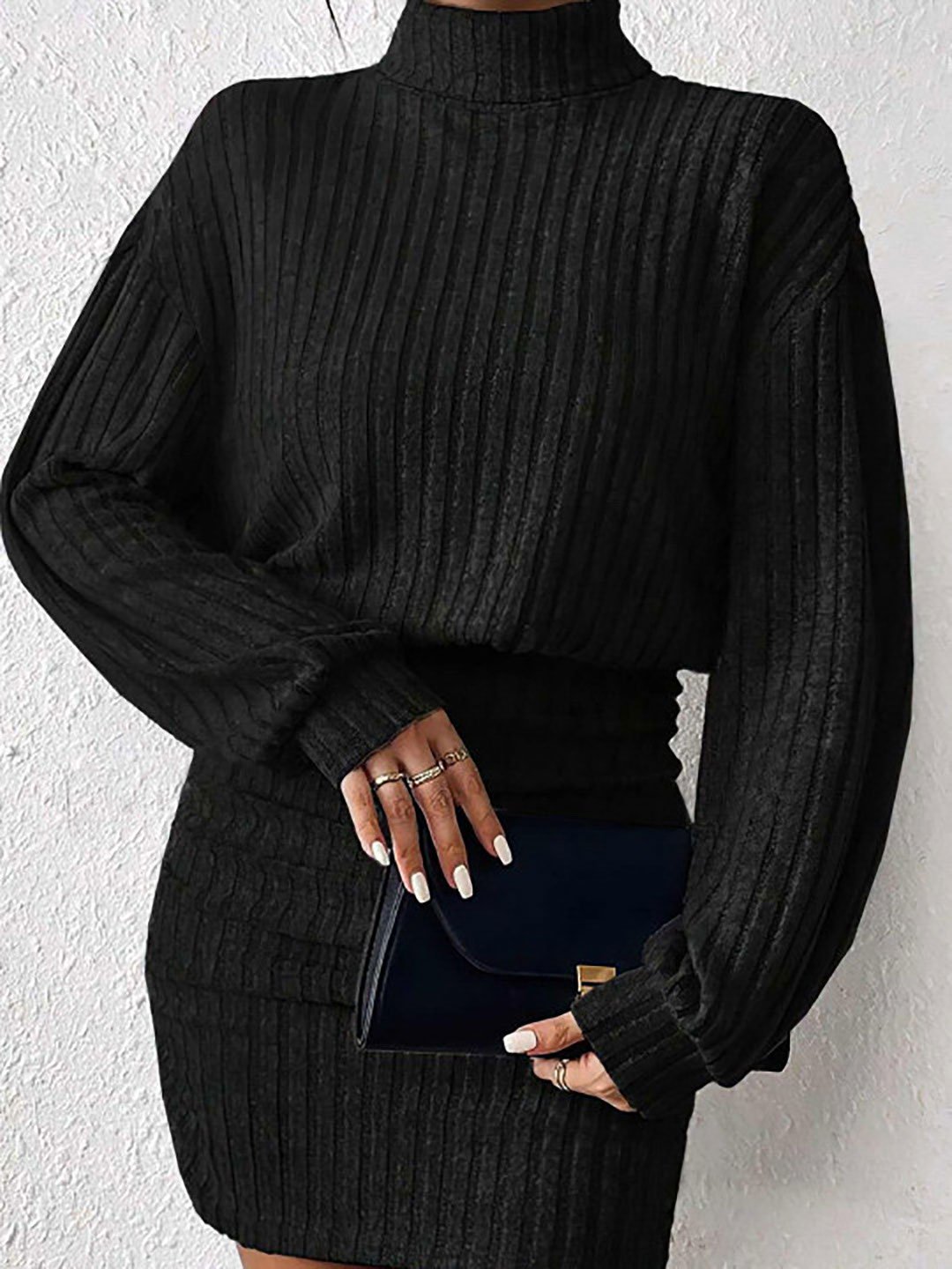 Black Ribbed Bodycon Mini Dress