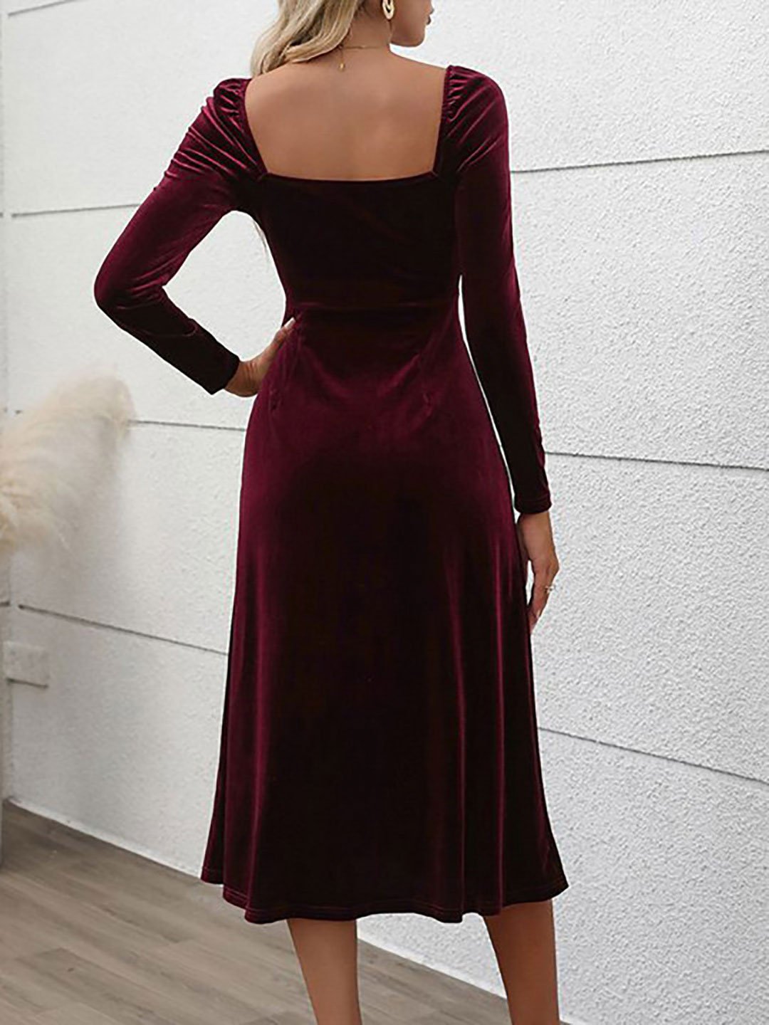 Maroon Velvet Sheath Midi Dress