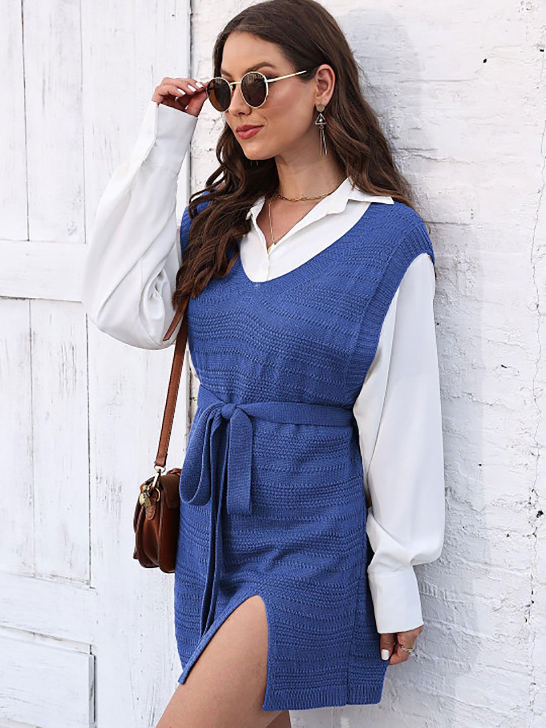 Blue Sleeveless Knit Mini Dress