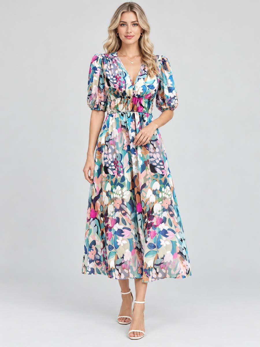 Multi All Over Print Midi Dress