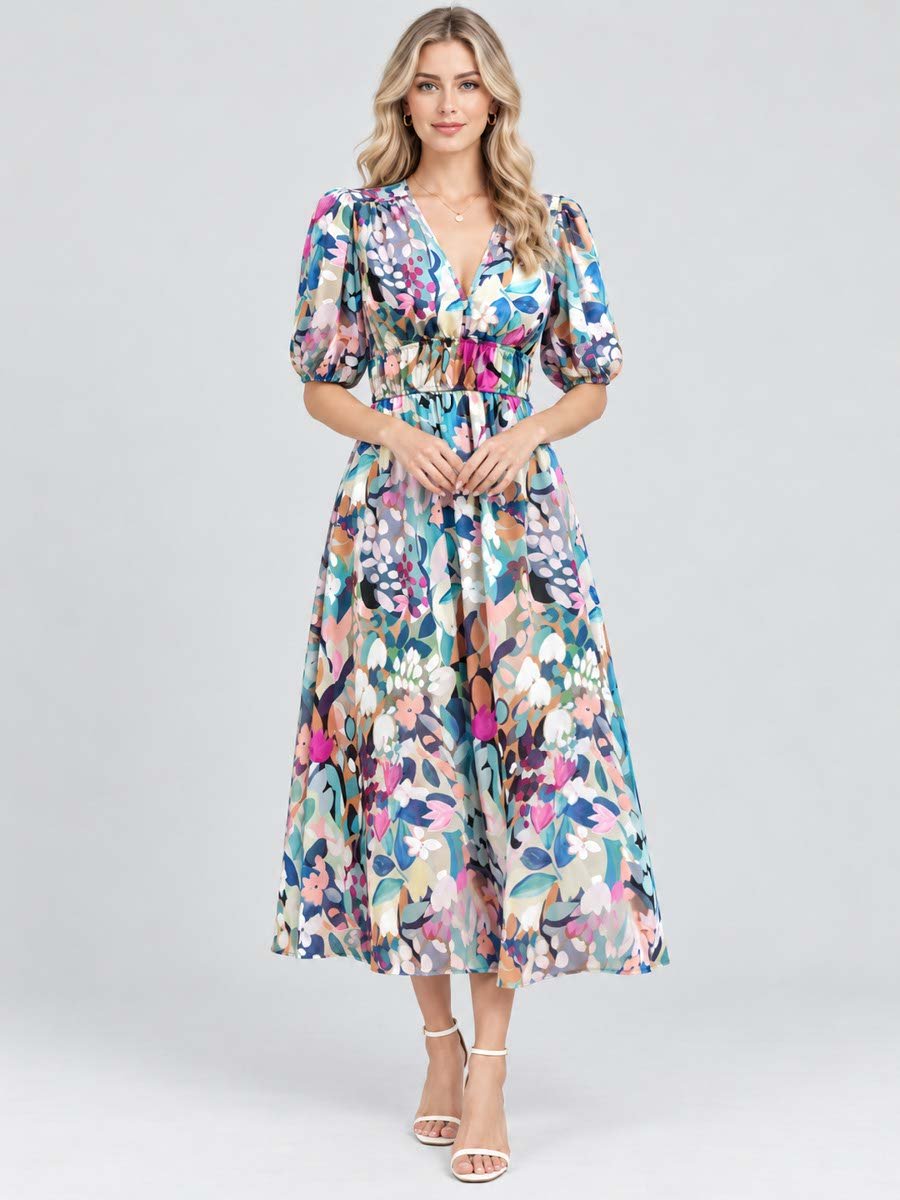 Multi All Over Print Midi Dress