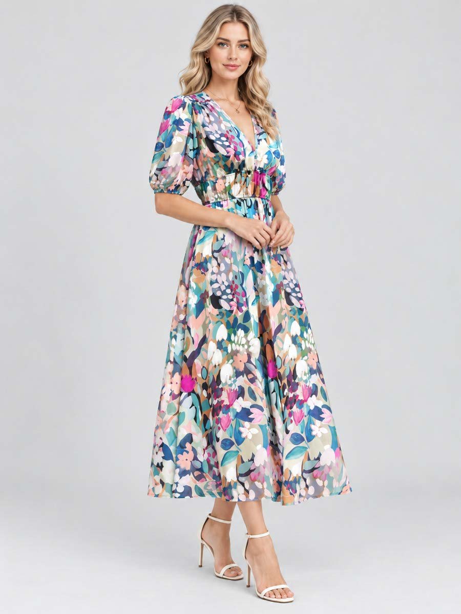 Multi All Over Print Midi Dress
