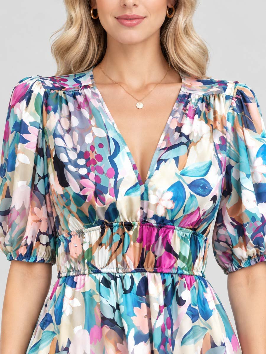Multi All Over Print Midi Dress