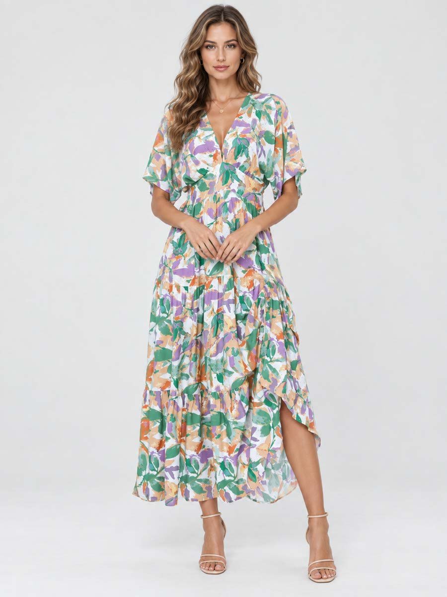 Multi All Over Print Tiered Maxi Dress