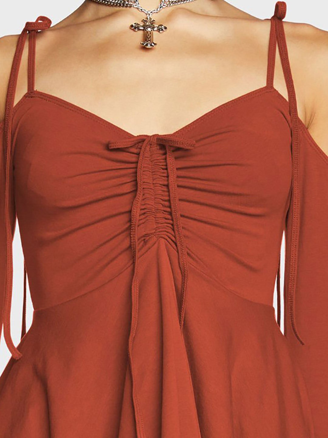Rust Asymmetric Hem Mini Party Dress