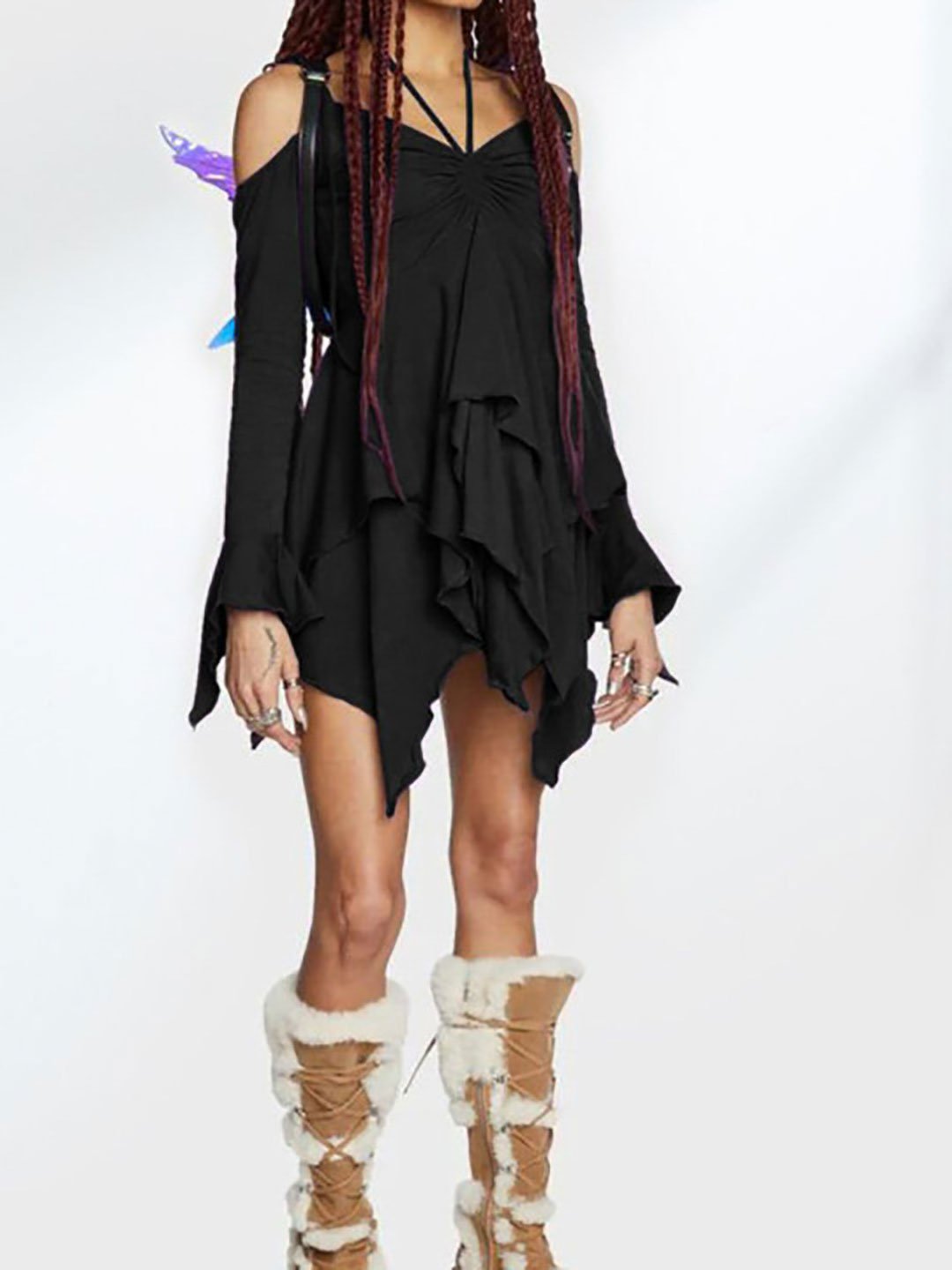 Black Asymmetric Hem Mini Party Dress