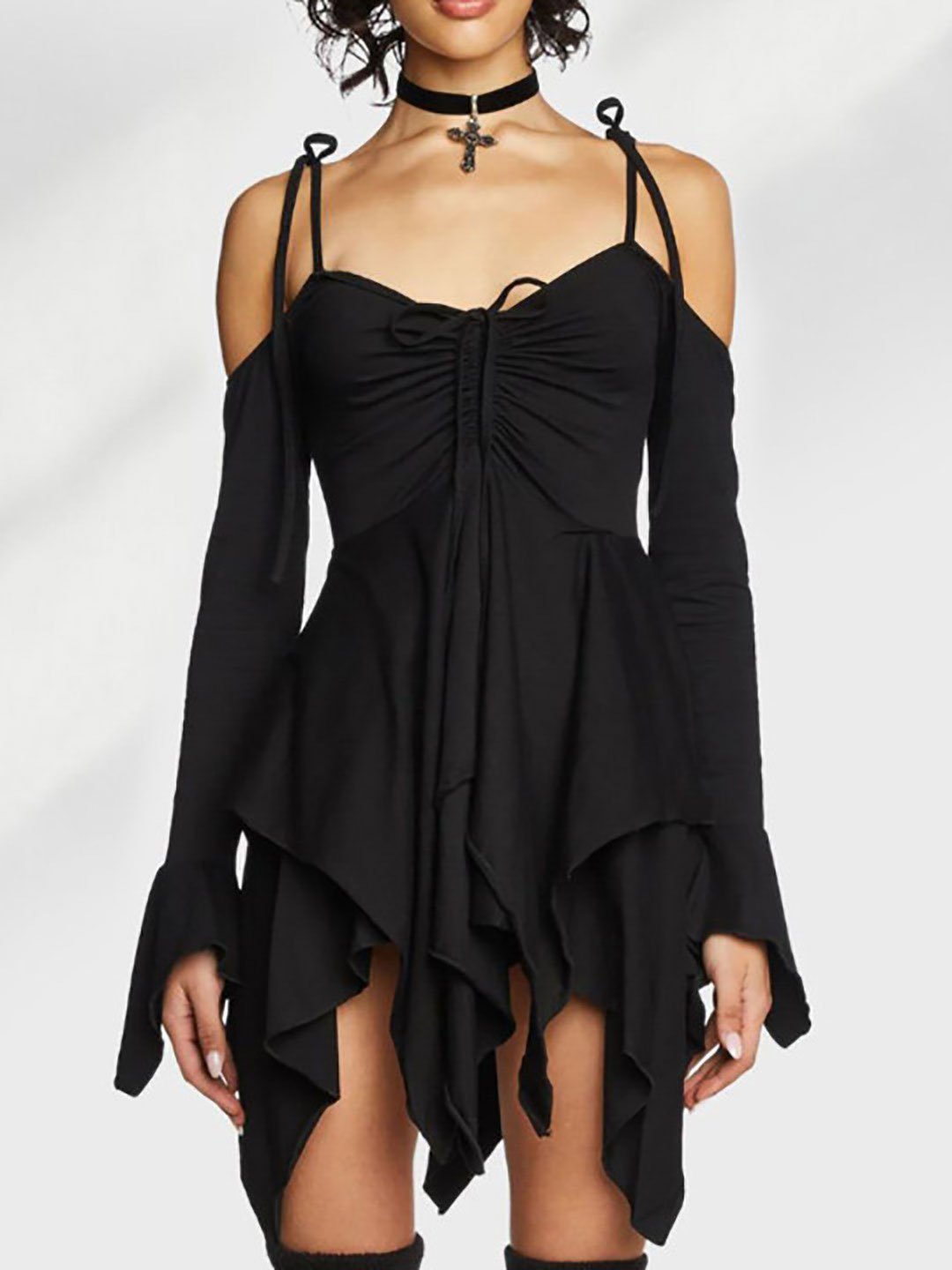 Black Asymmetric Hem Mini Party Dress
