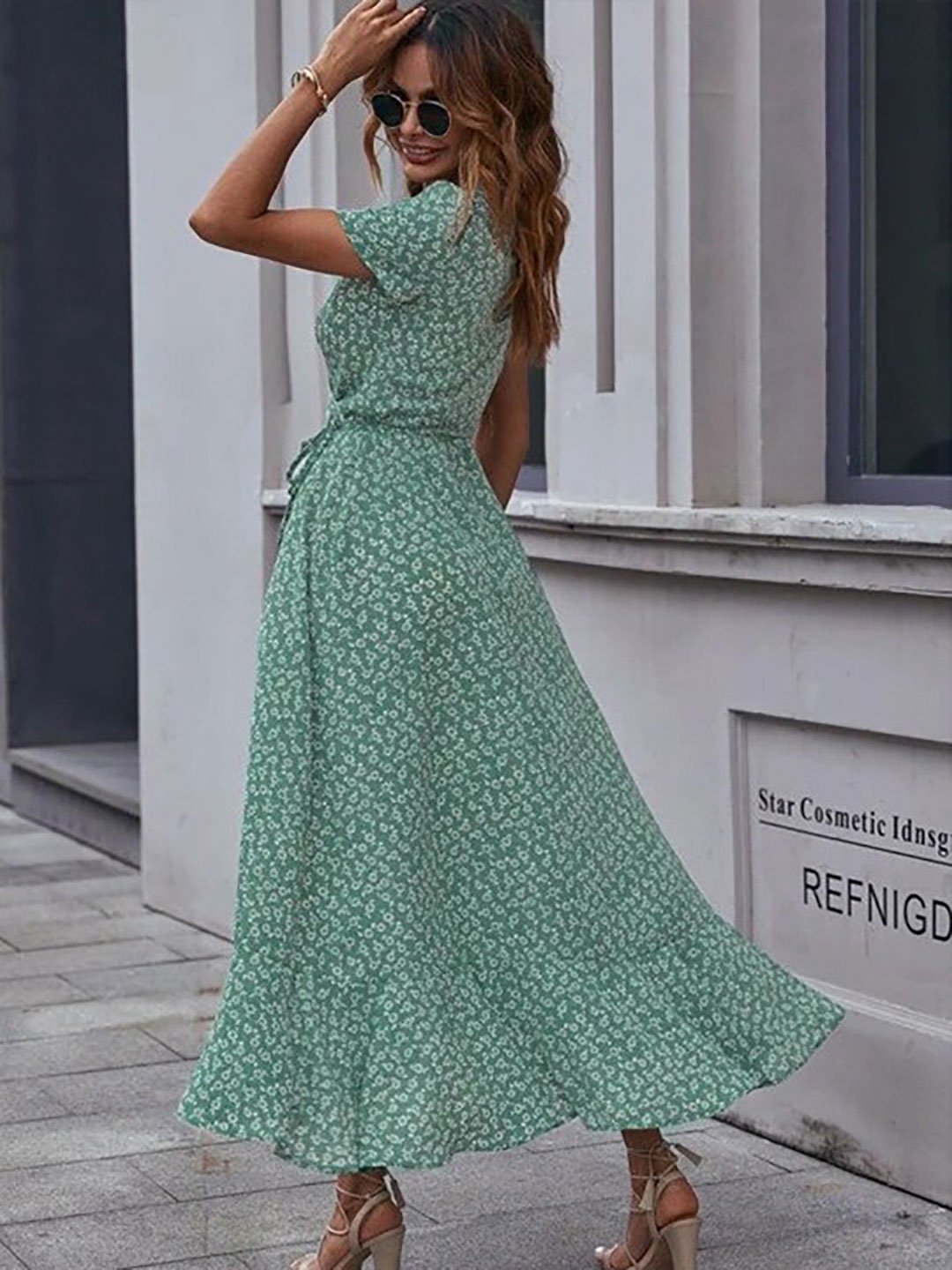 Green Floral Wrap Maxi Dress