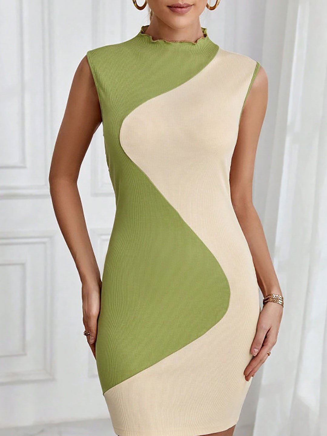 Neon Green Color Block Bodycon Mini Dress