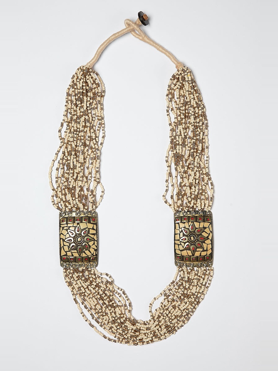 Beaded Necklace with Square Motifs