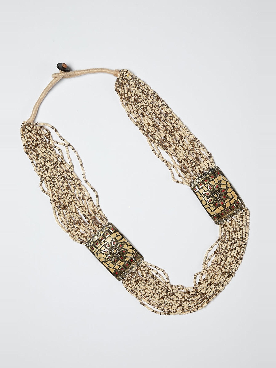 Beaded Necklace with Square Motifs