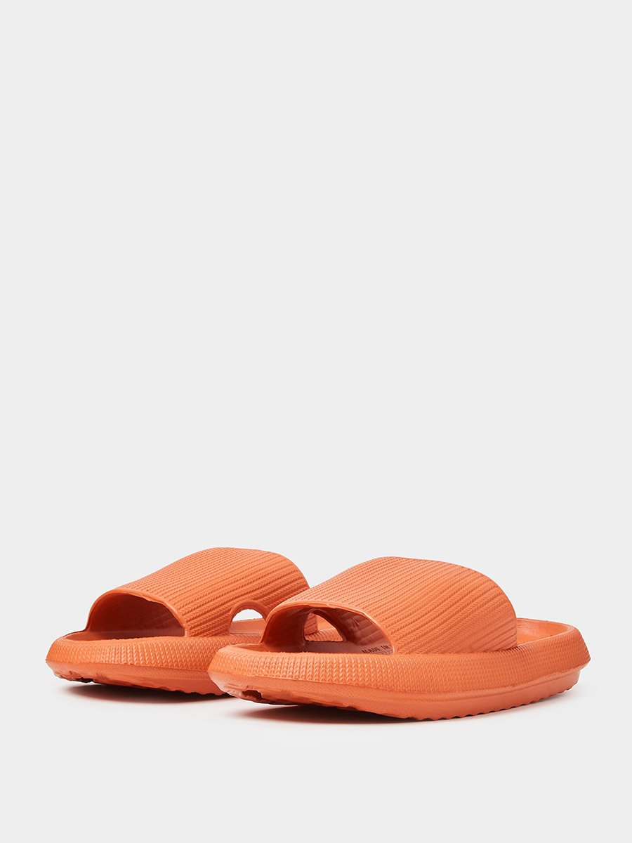 Orange Textured Open Toe Slides