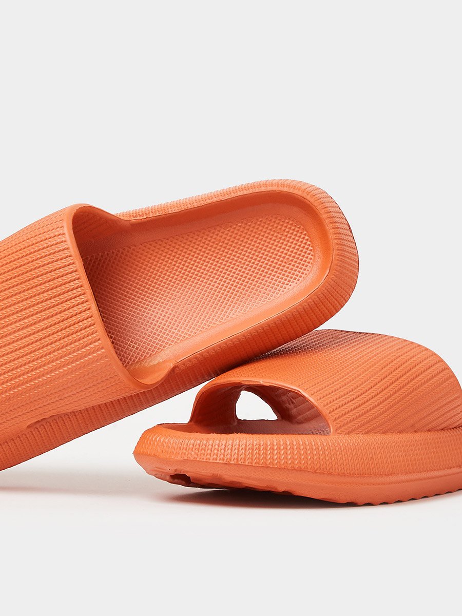 Orange Textured Open Toe Slides