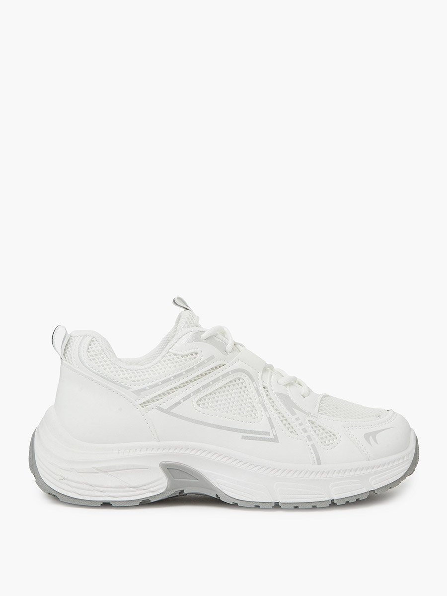 White Mesh Upper lace-up Thick Sole sneakers