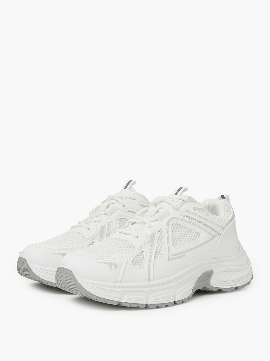 White Mesh Upper lace-up Thick Sole sneakers