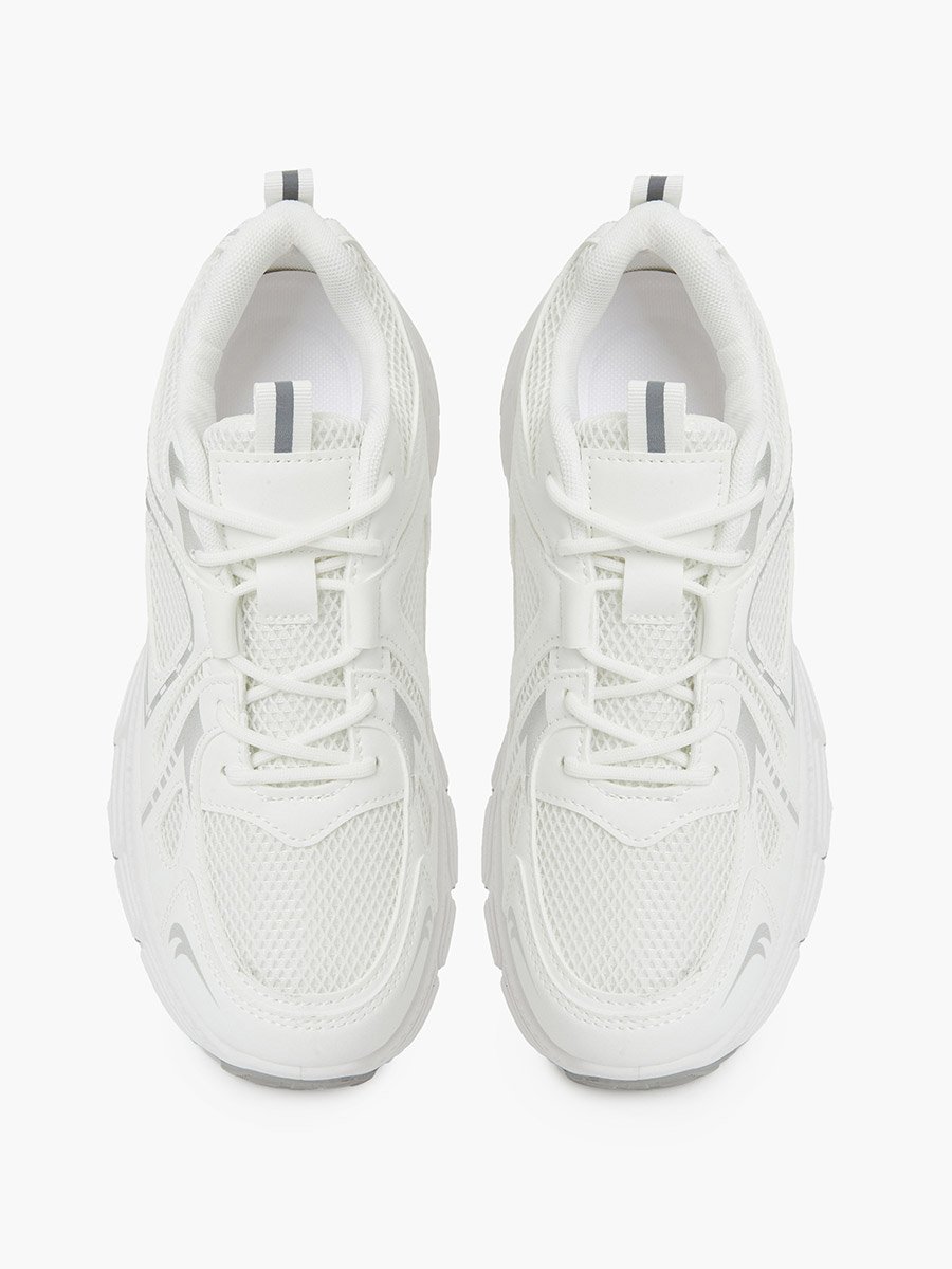 White Mesh Upper lace-up Thick Sole sneakers