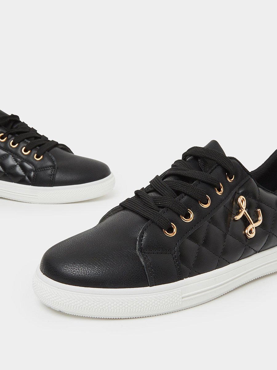 Black Quilted EVA Sneakers with Gold Accents