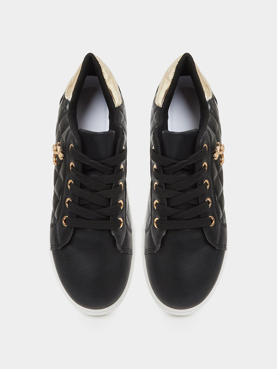 Black Quilted EVA Sneakers with Gold Accents