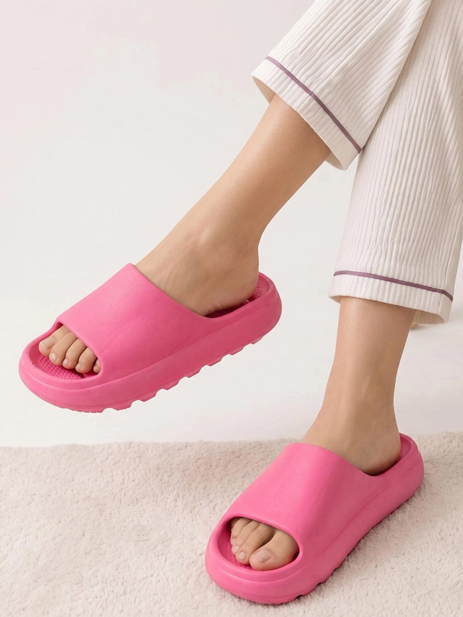 Dark Pink Solid Comfort Slides
