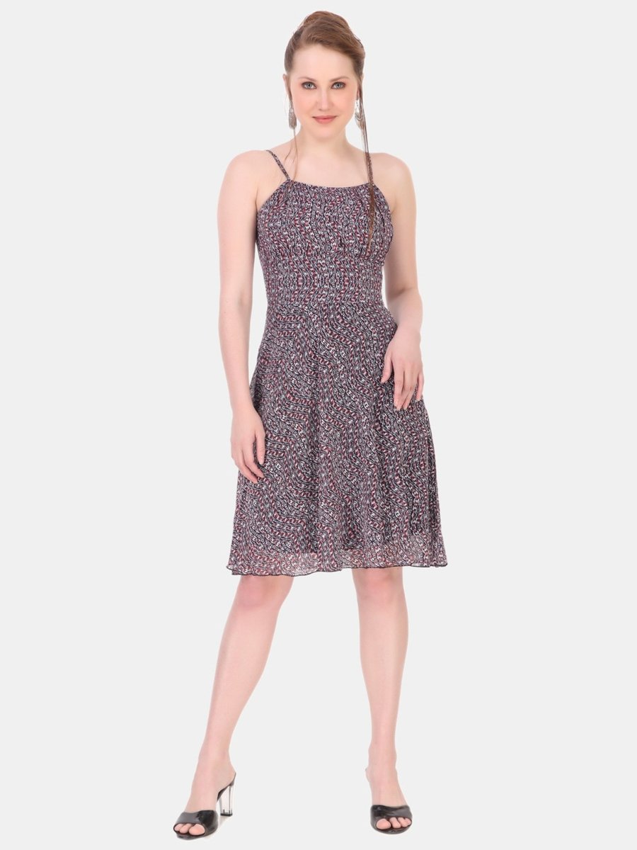 Multi-Color AOP Fit and Flare Knee-Length Daytime Dress
