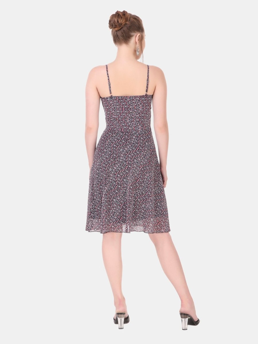 Multi-Color AOP Fit and Flare Knee-Length Daytime Dress