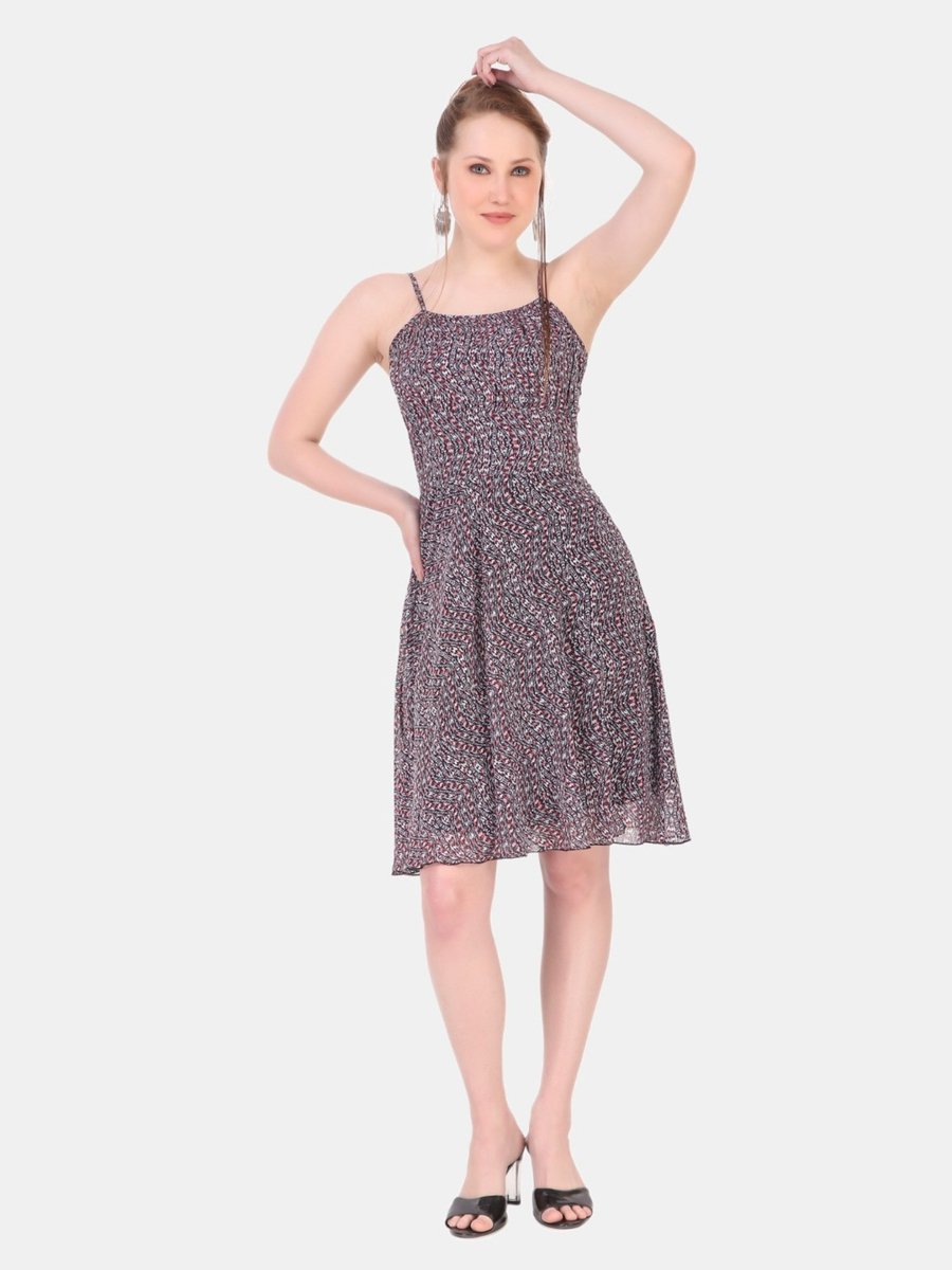 Multi-Color AOP Fit and Flare Knee-Length Daytime Dress