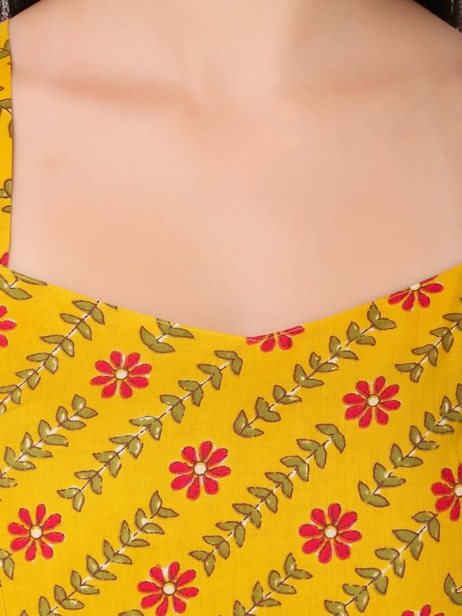 Mustard Geometric Print Fit and Flare Sleeveless Knee-Length Dress