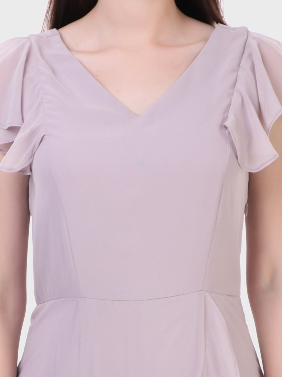 Purple Fit and Flare Maxi Dress with Ruffle Sleeves
