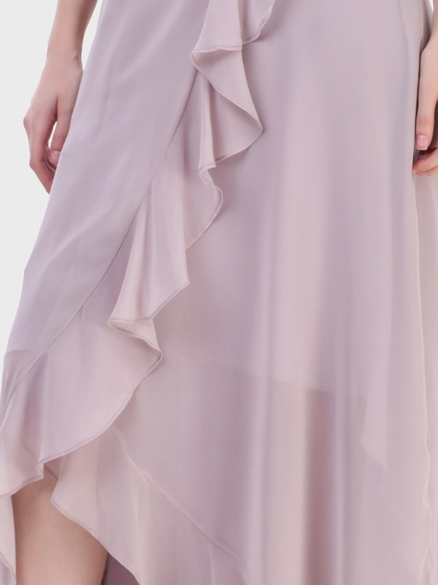 Purple Fit and Flare Maxi Dress with Ruffle Sleeves