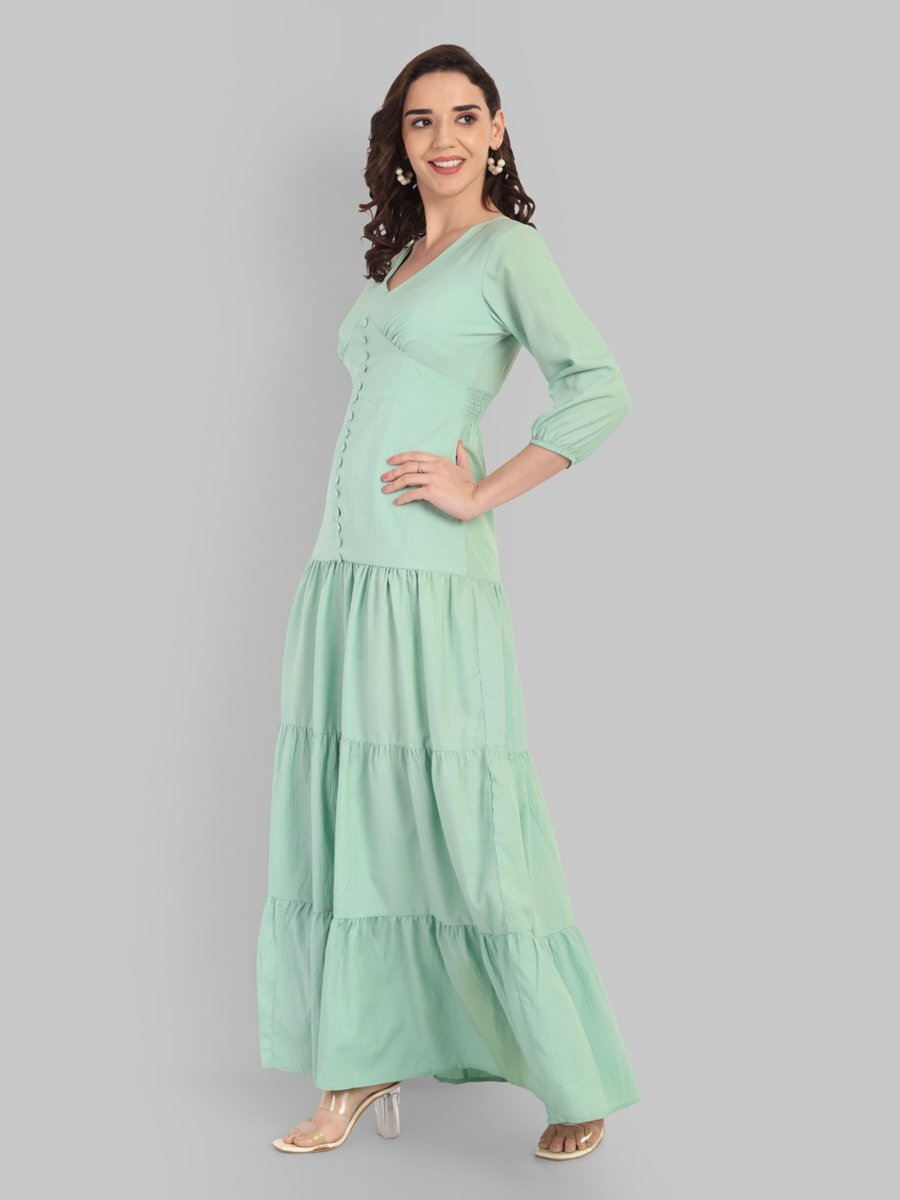 Mint Green A-Line Maxi Dress with 3/4 Sleeves