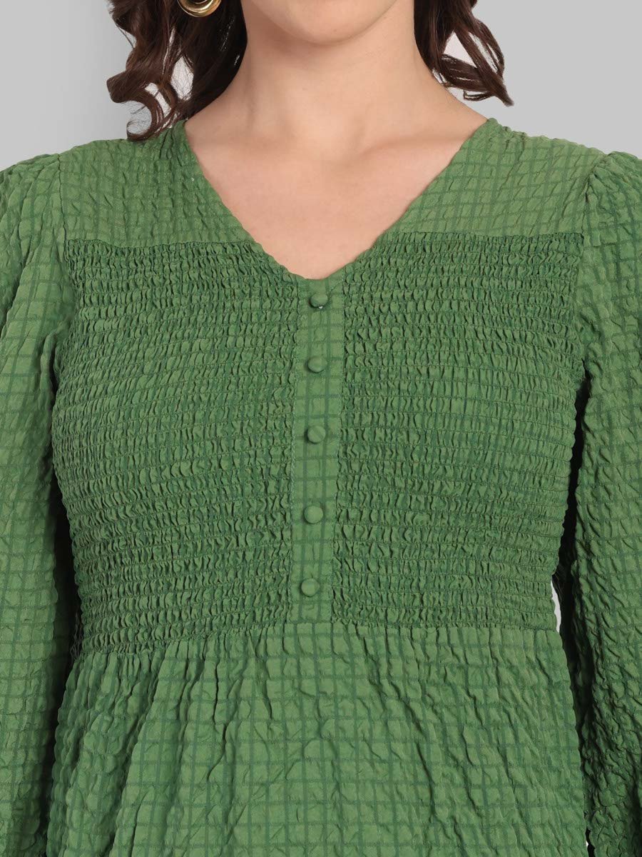 Green A-Line Midi Dress with Long Sleeves