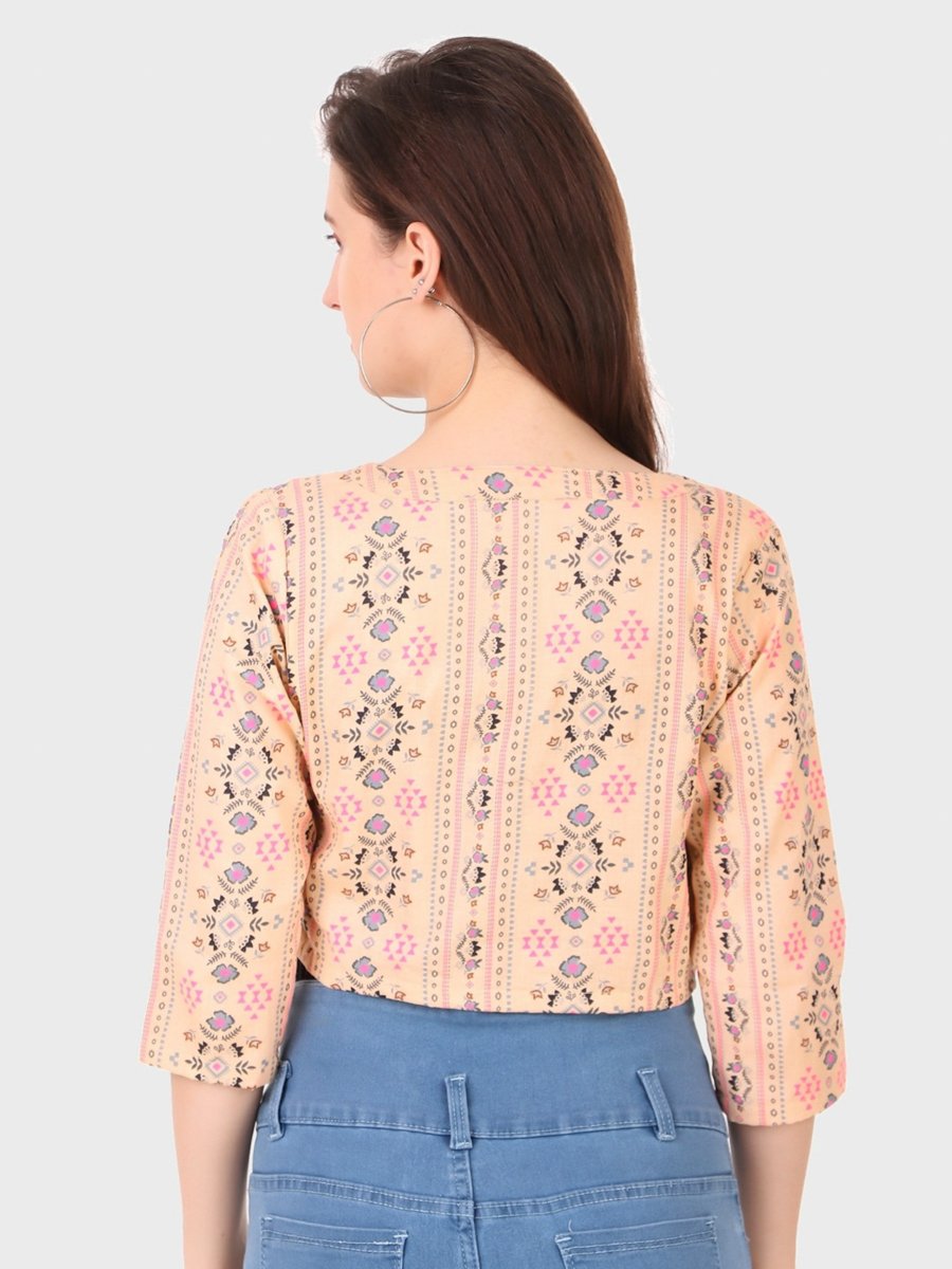 Beige Floral Print Open Front Shrug Jacket