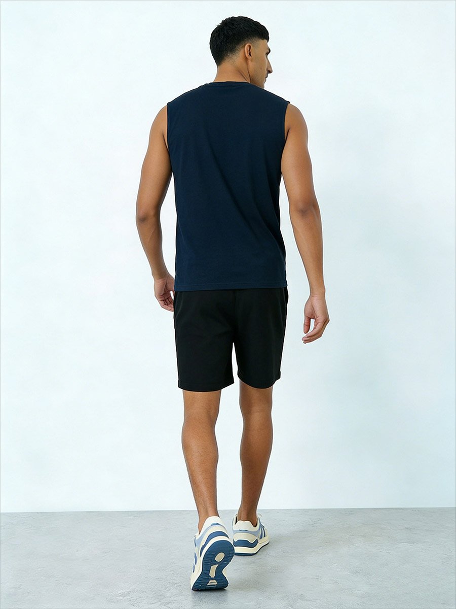Men Navy Blue Graphic Print Round Neck Tank and Shorts Co-Ords