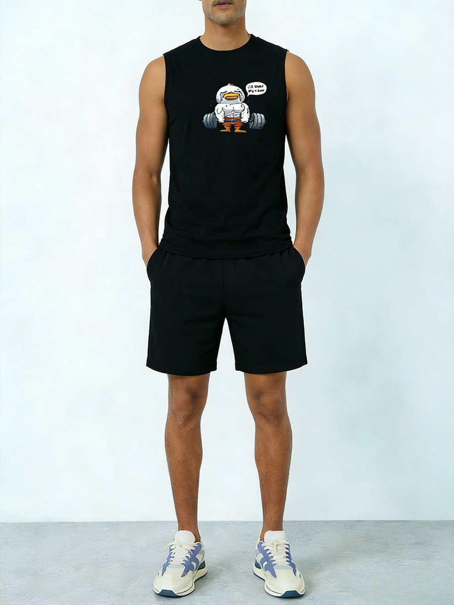Men Black Graphic Print Round Neck Tank and Shorts Co-Ords