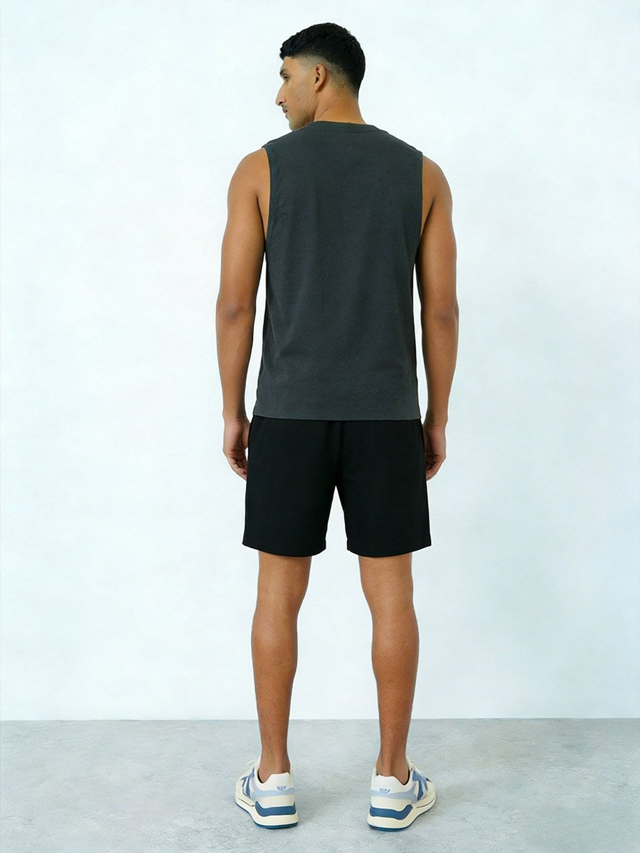 Men Grey Graphic Print Round Neck Tank and Shorts Co-Ords