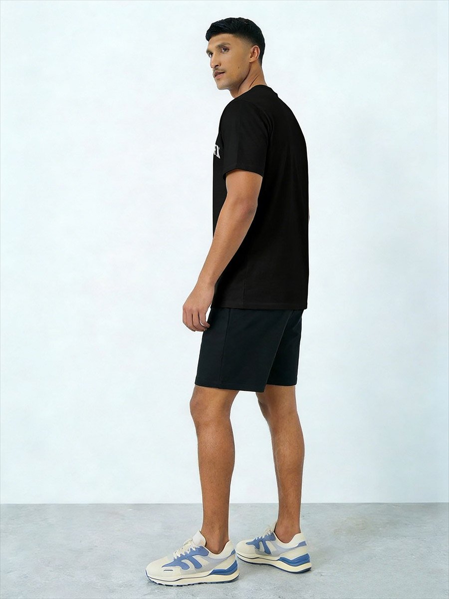 Men Black Graphic Print Short Sleeve T-Shirt and Shorts Co-Ords