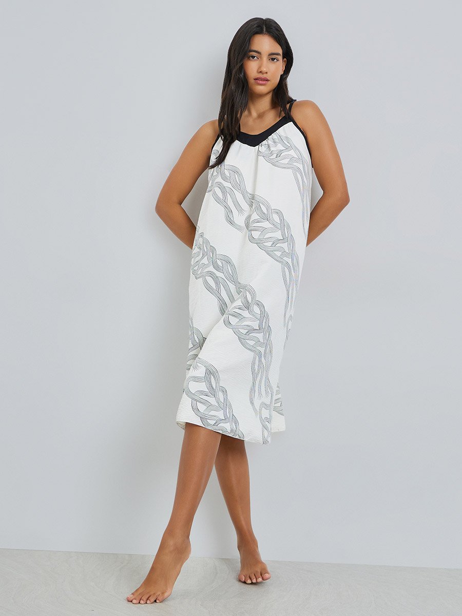 Cotton Contrast Strap Printed Slip Dress