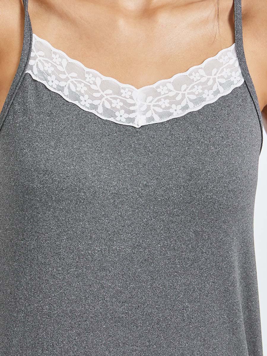 Grey Contrast Lace Melange Slip Dress