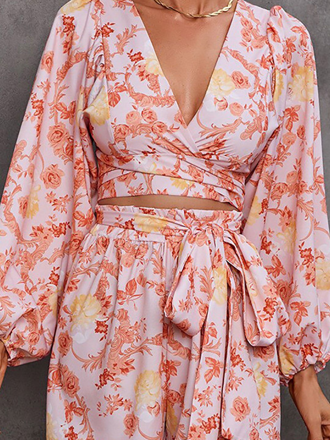 Pink Floral Printed Cut-Out Short Jumpsuit