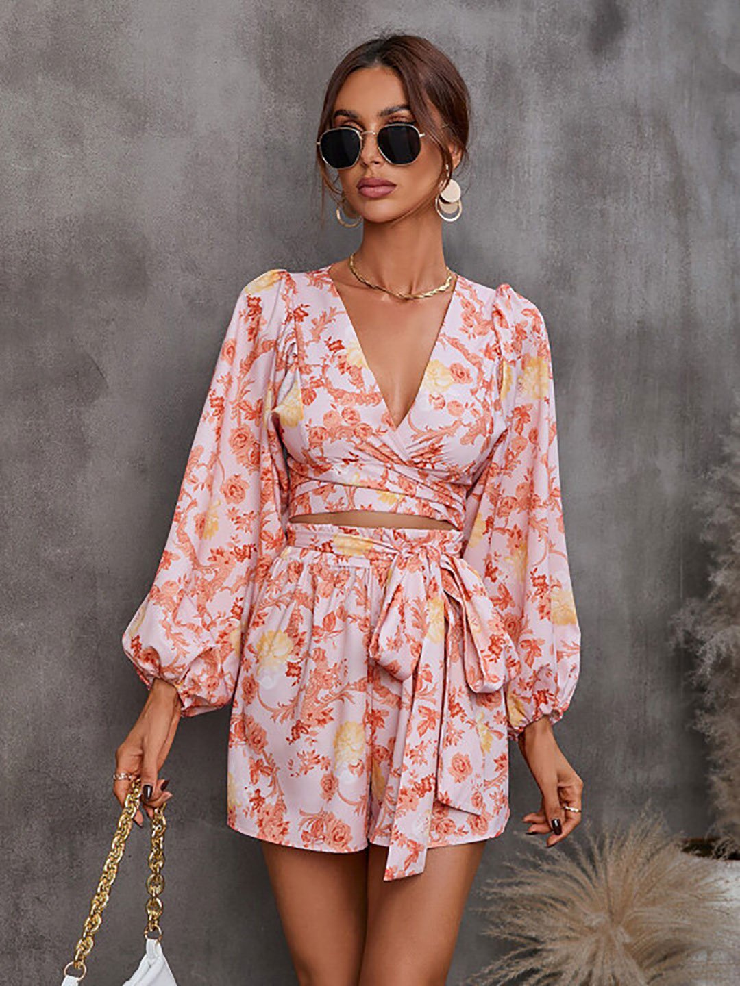 Pink Floral Printed Cut-Out Short Jumpsuit