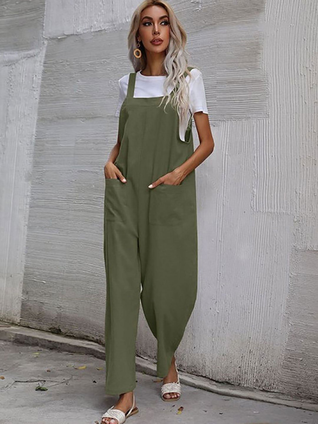 Olive Strappy Relaxed Fit Jumpsuit