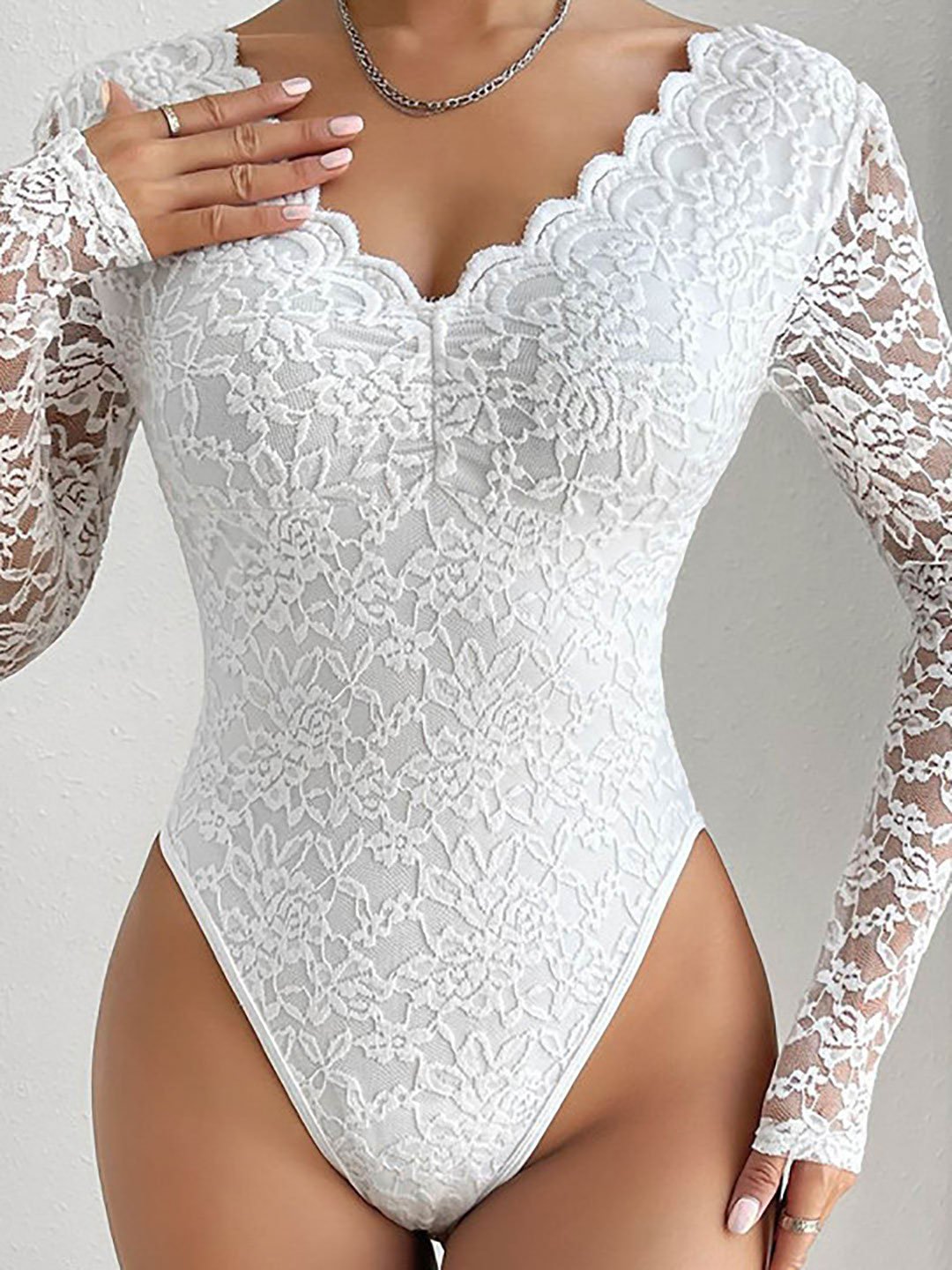 White Embroidered Lace Bodysuit