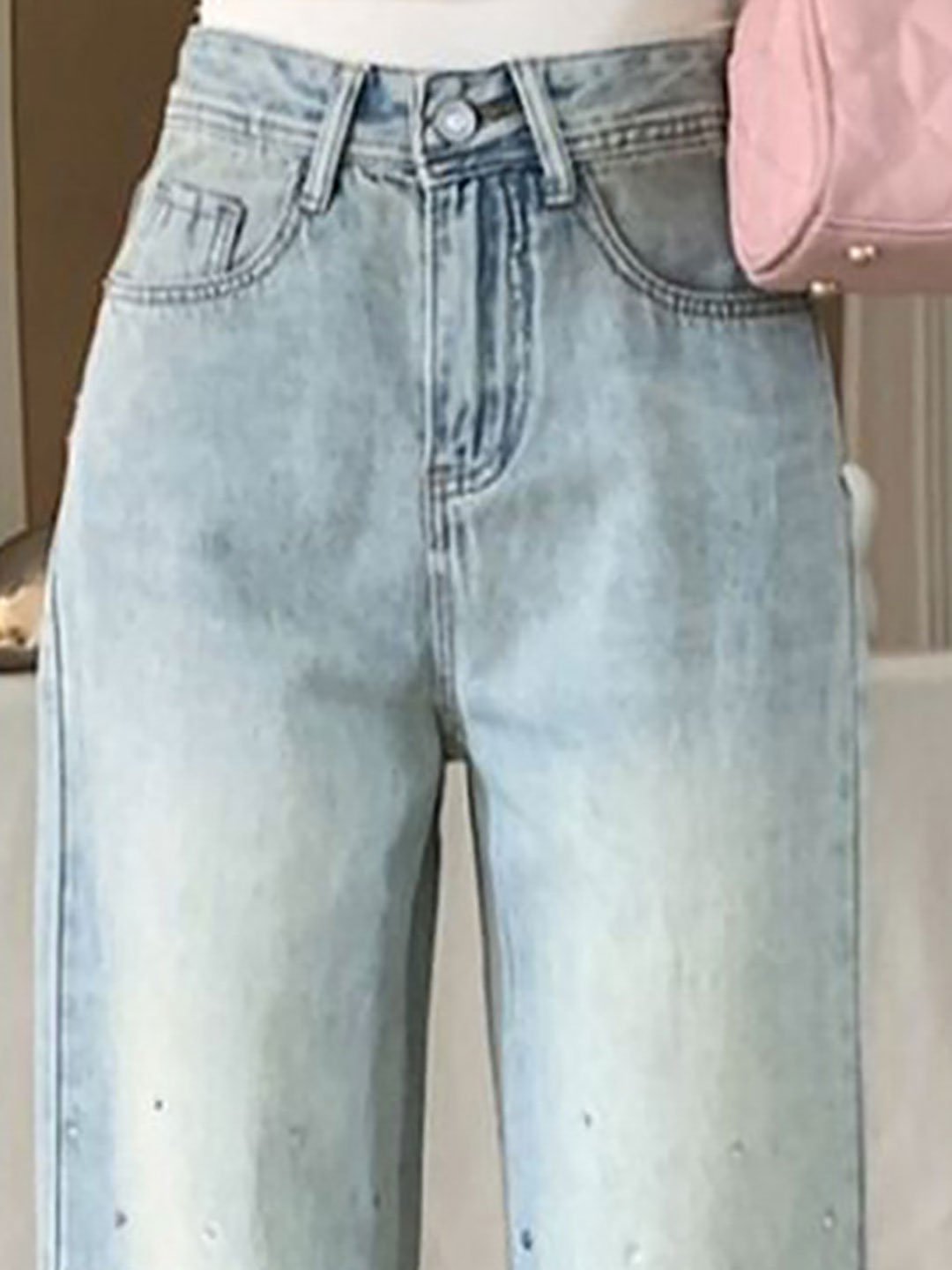 Blue Embellished Straight Fit High Rise Jeans